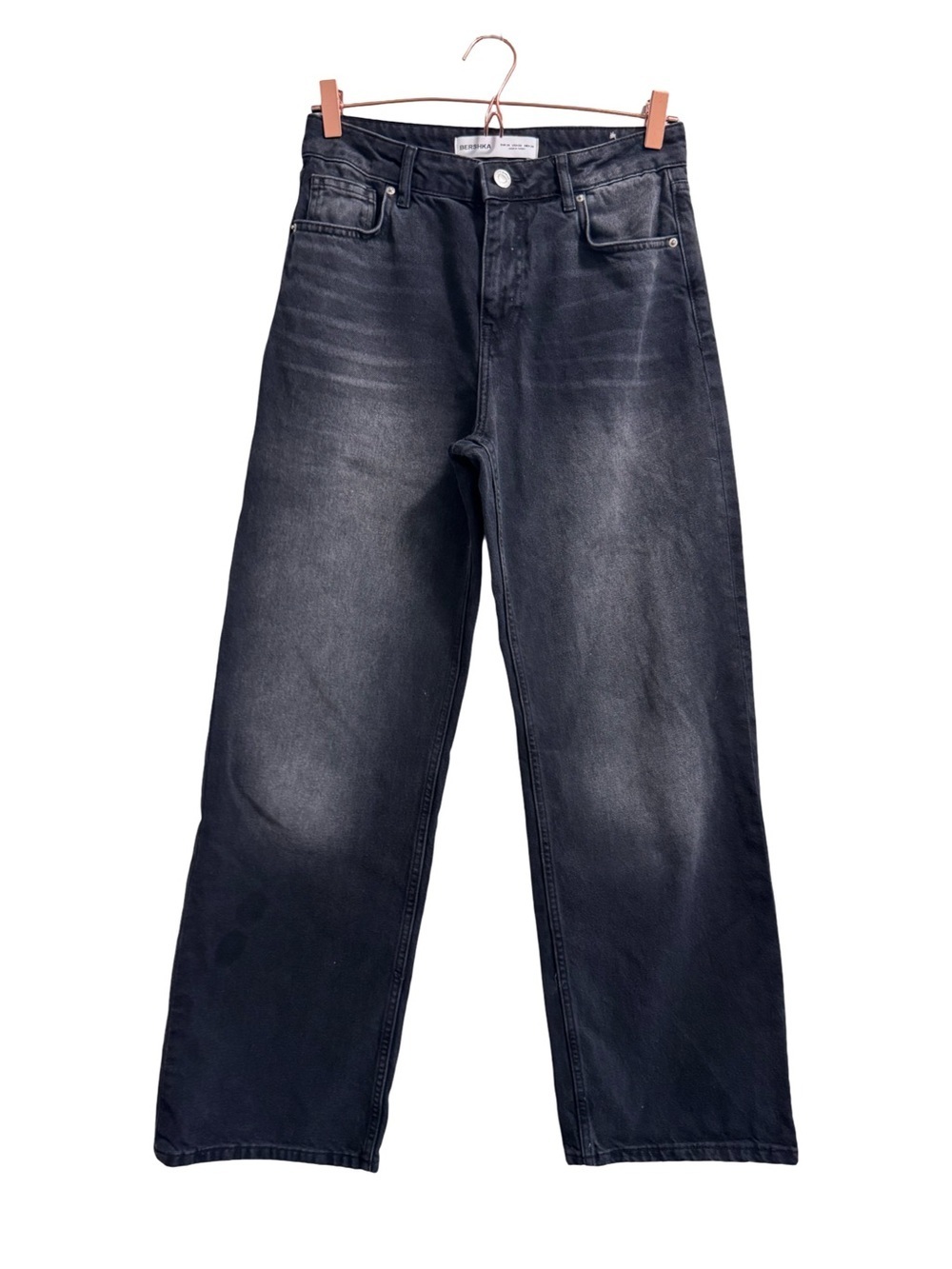 Bershka High Waist Washed Black Wide Leg Baggy Jeans Size 2